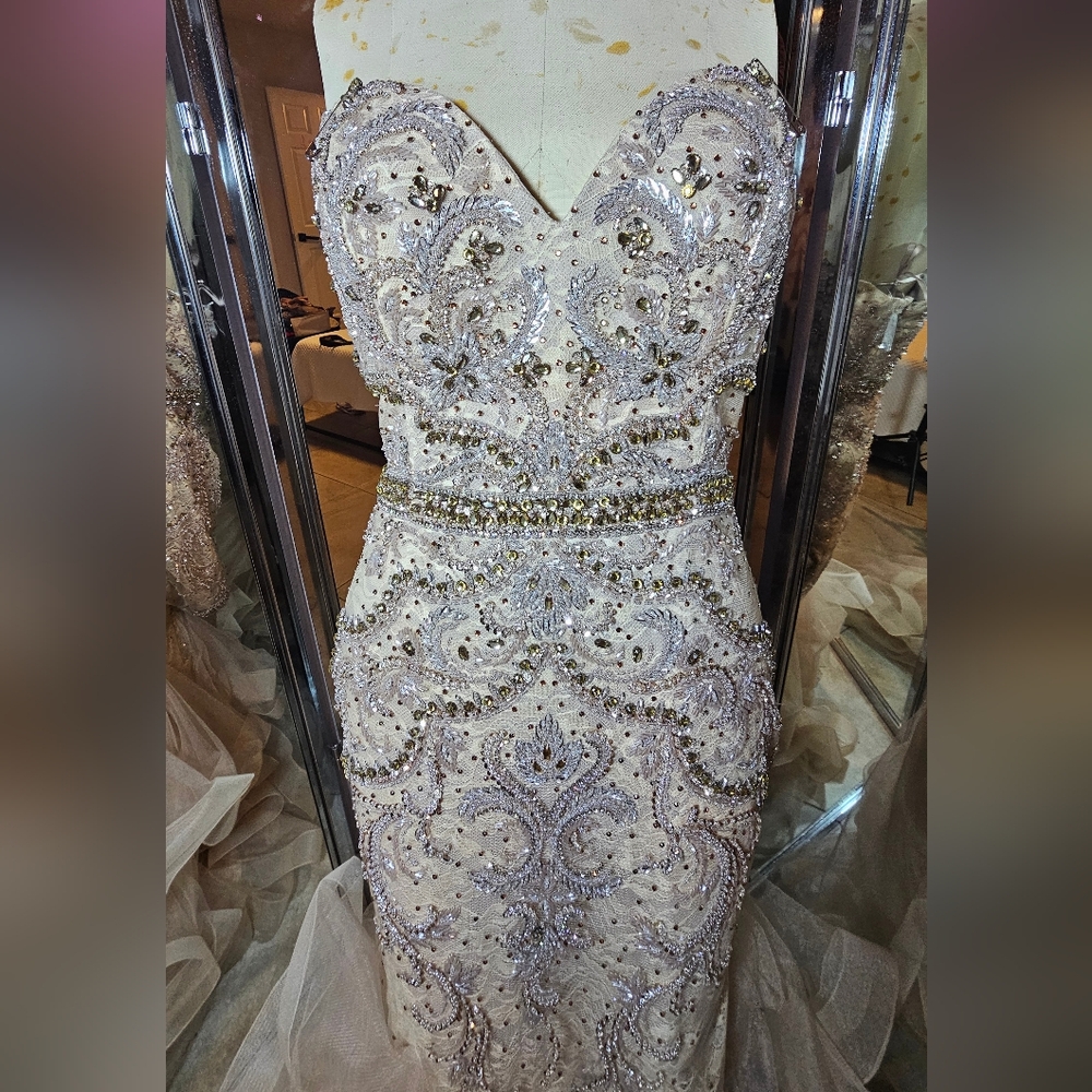Wedding Peach Handbeaded  mermaid prom dress